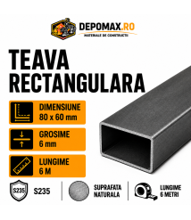 Teava rectangulara 80 x 60 x 6 mm, 6 metri